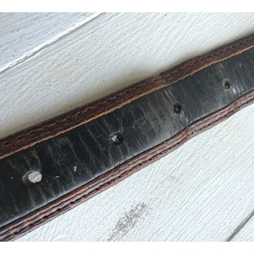 Vintage Top Grain Leather Belt 38 Brown Black Western Silver Tip